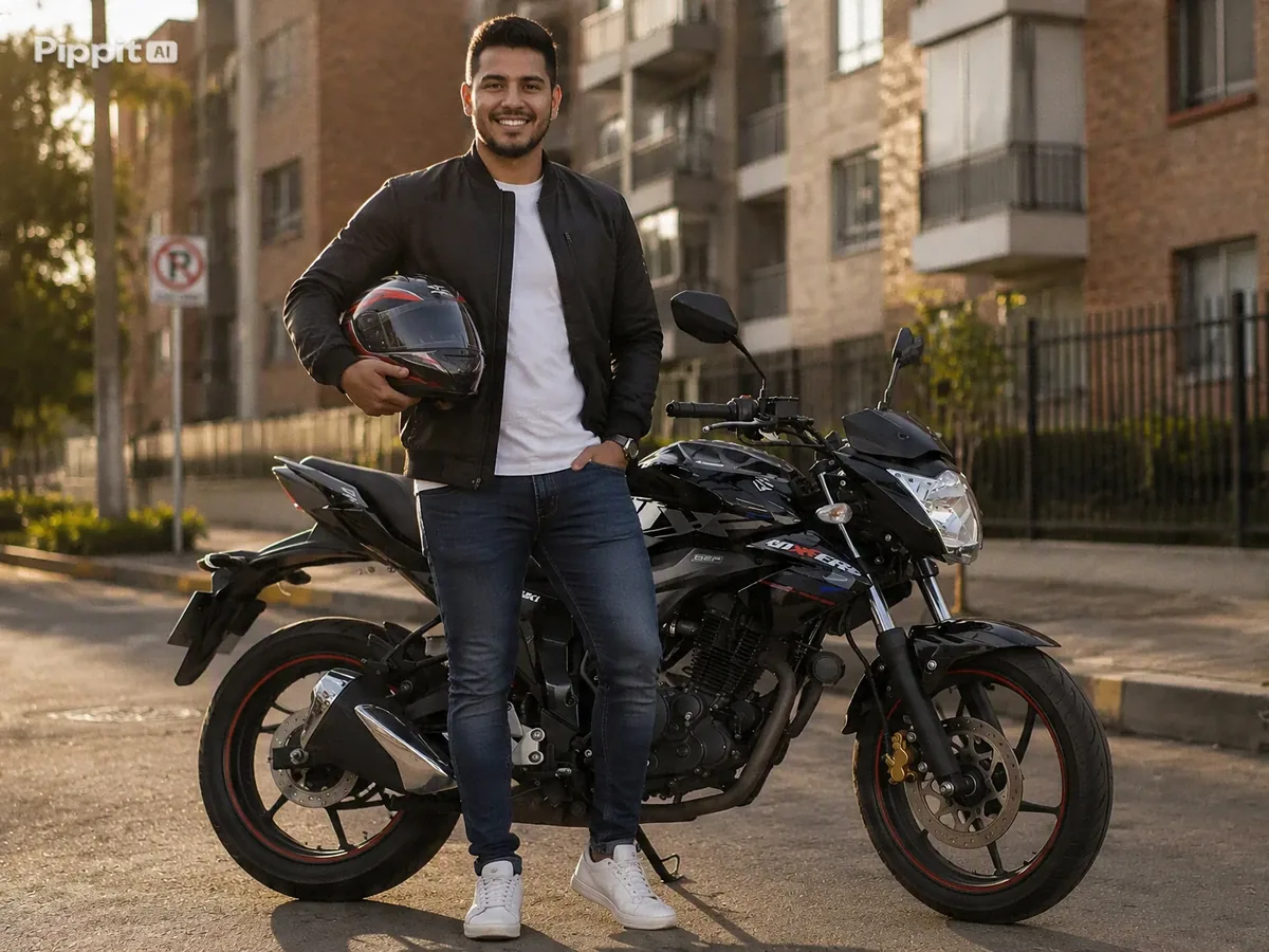 Cliente de Universal Motors estrenando su moto financiada en Bogotá